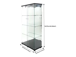 Vitrina| Vitrine de vidro com 4 prateleiras, vitrine de 2 portas com luz e fechadura, preta Preto