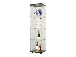 Vitrina| Vitrine de vidro com 4 prateleiras, LED, 1 porta, 164x42x36 cm, armário de coleta, , transparente Preto