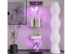 Vitrina| Vitrine de vidro com 4 prateleiras, LED, 1 porta, 164x42x36 cm, armário de coleta, , transparente Preto