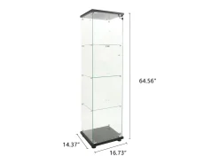 Vitrina| Vitrine de vidro com 4 prateleiras, LED, 1 porta, 164x42x36 cm, armário de coleta, , transparente Preto
