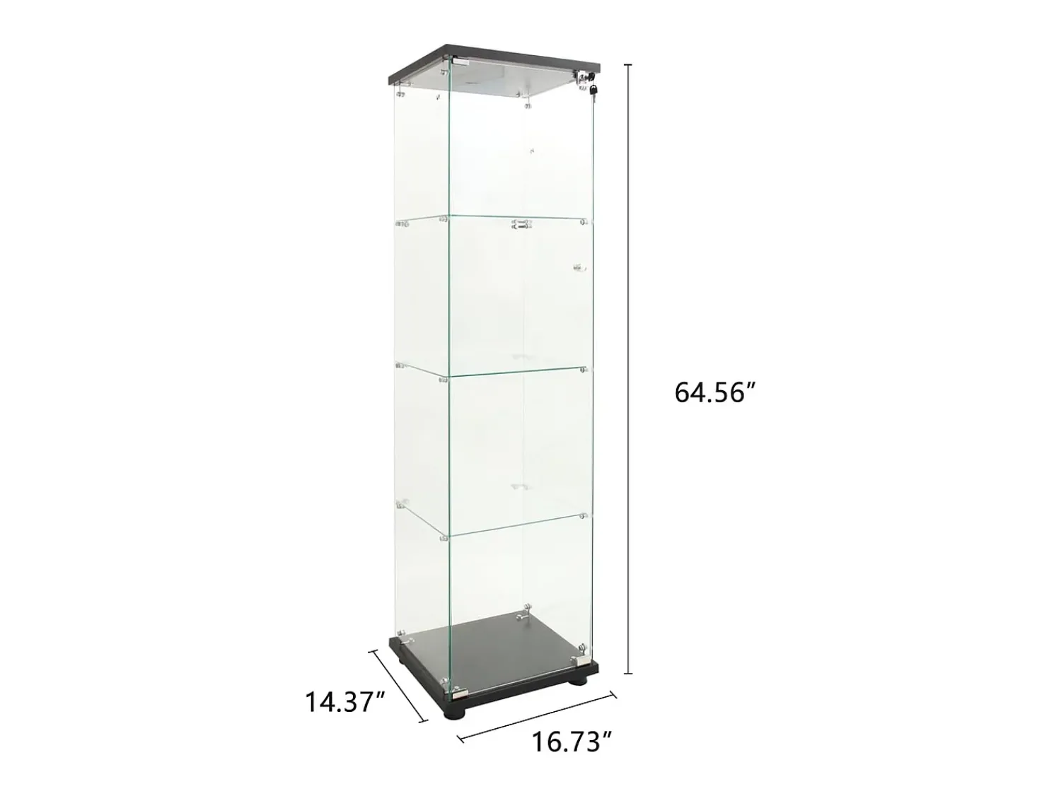 Vitrina| Vitrine de vidro com 4 prateleiras, LED, 1 porta, 164x42x36 cm, armário de coleta, , transparente Preto