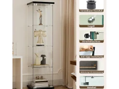Vitrina* Vitrine de vidro com 4 prateleiras e 1 porta, 164x42x36 cm, armário de coleção, , transparente Preto