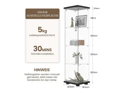 Vitrina* Vitrine de vidro com 4 prateleiras e 1 porta, 164x42x36 cm, armário de coleção, , transparente Preto