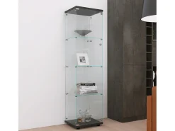 Vitrina* Vitrine de vidro com 4 prateleiras e 1 porta, 164x42x36 cm, armário de coleção, , transparente Preto