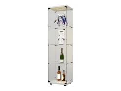 Vitrine de vidro com 4 prateleiras, LED, 1 porta, 164x42x36 cm, armário de coleta, , transparente^ Vitrina