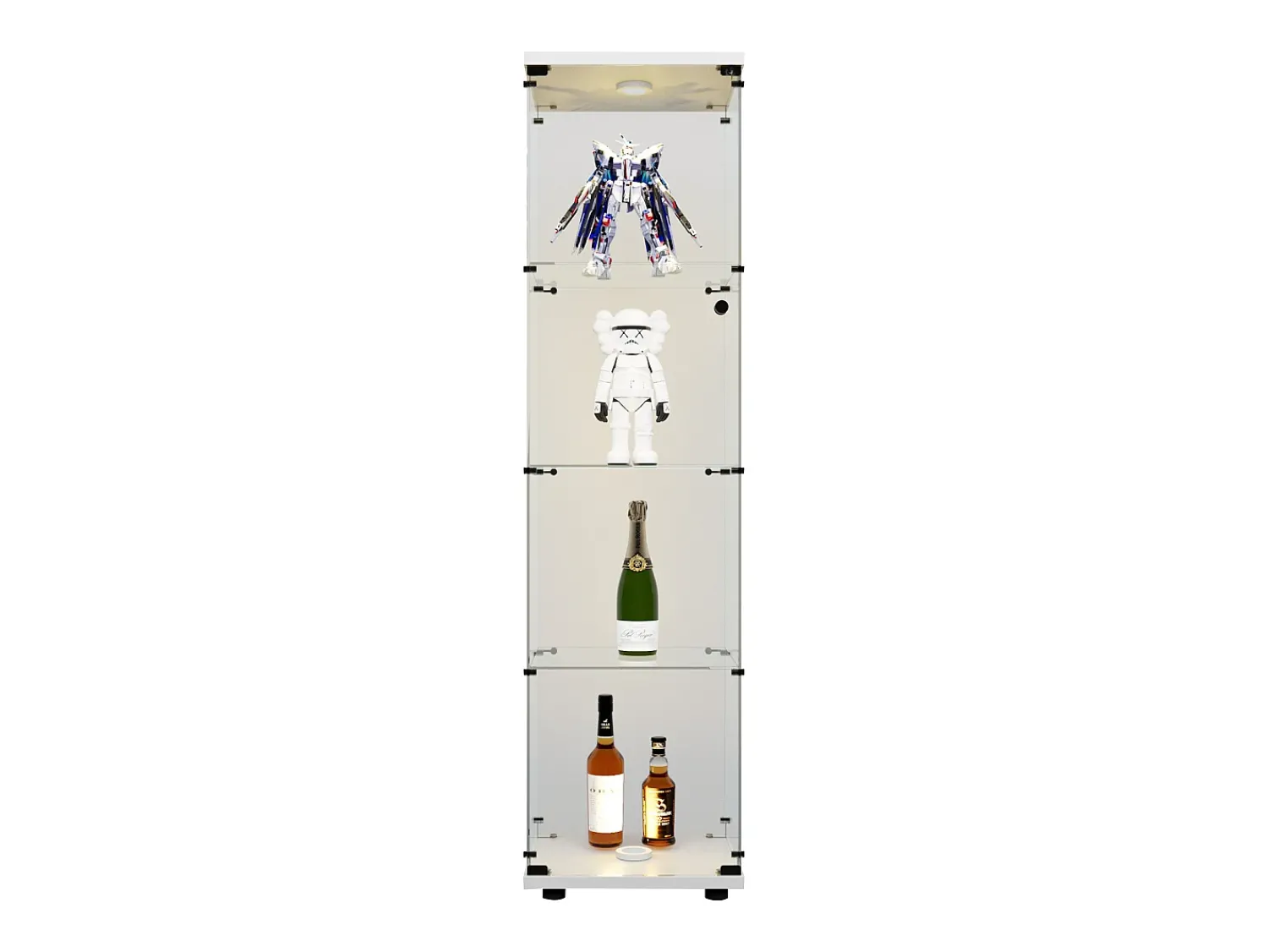 Vitrine de vidro com 4 prateleiras, LED, 1 porta, 164x42x36 cm, armário de coleta, , transparente^ Vitrina