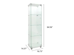 Vitrine de vidro com 4 prateleiras, LED, 1 porta, 164x42x36 cm, armário de coleta, , transparente^ Vitrina
