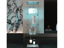 Vitrine de vidro com 4 prateleiras, LED, 1 porta, 164x42x36 cm, armário de coleta, , transparente^ Vitrina