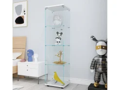 Vitrine de vidro com 4 prateleiras e 1 porta, 164x42,5x36,5 cm, armário de coleção, , transparente^ Vitrina