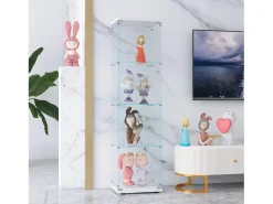Vitrine de vidro com 4 prateleiras e 1 porta, 164x42,5x36,5 cm, armário de coleção, , transparente^ Vitrina