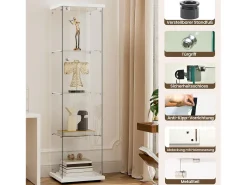 Vitrine de vidro com 4 prateleiras e 1 porta, 164x42,5x36,5 cm, armário de coleção, , transparente^ Vitrina