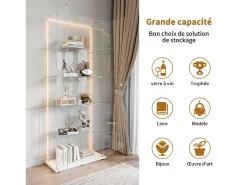 Vitrine de vidro com 5 prateleiras e iluminação LED personalizável – Base branca^ Vitrina