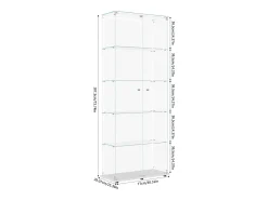 Vitrine de vidro com 5 prateleiras e iluminação LED personalizável – Base branca^ Vitrina