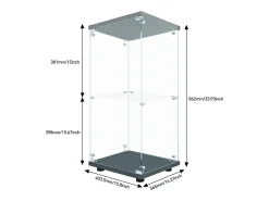 Clearance Vitrine de vidro com 2 prateleiras, vitrine de vidro com luzes LED e portas, 86x40x36 cm, preta Preto