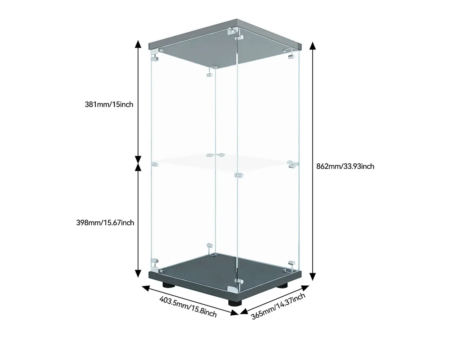 Clearance Vitrine de vidro com 2 prateleiras, vitrine de vidro com luzes LED e portas, 86x40x36 cm, preta Preto