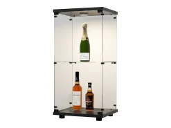 Clearance Vitrine de vidro com 2 prateleiras, vitrine de vidro com luzes LED e portas, 86x40x36 cm, preta Preto