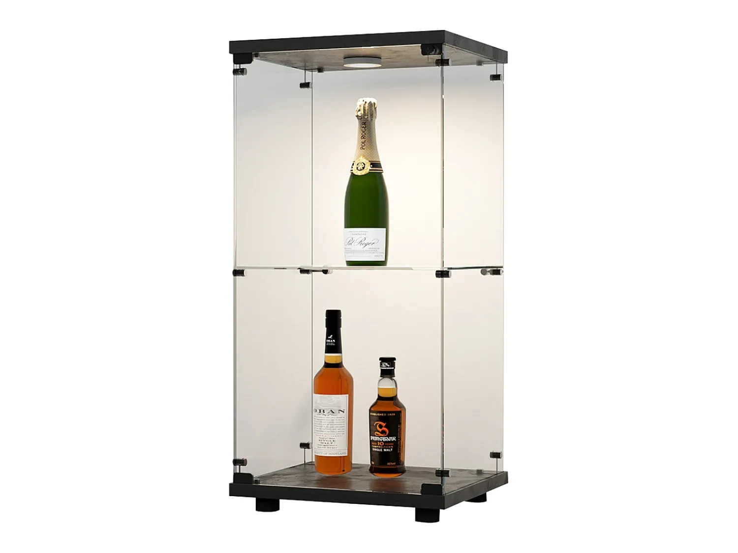 Clearance Vitrine de vidro com 2 prateleiras, vitrine de vidro com luzes LED e portas, 86x40x36 cm, preta Preto