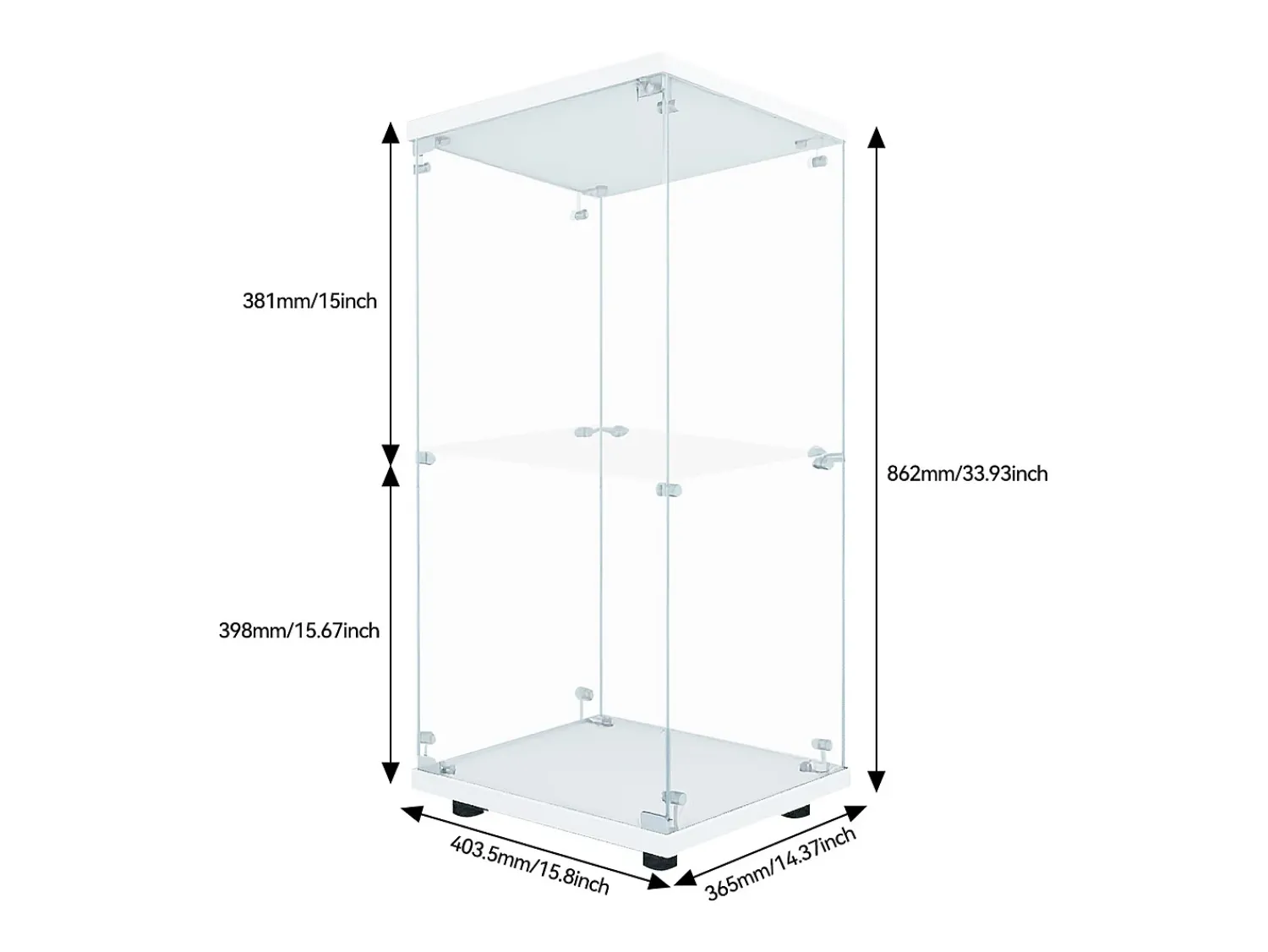 Best Vitrine de vidro com 2 prateleiras, vitrine de vidro com luzes LED e portas, 86x40x36 cm, branca Branco