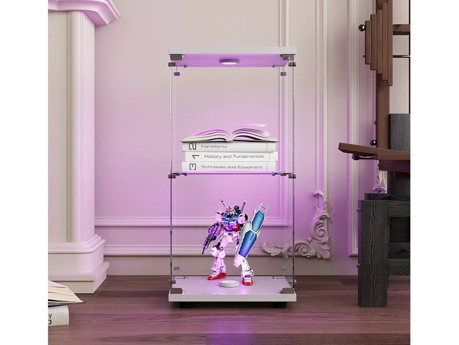 Best Vitrine de vidro com 2 prateleiras, vitrine de vidro com luzes LED e portas, 86x40x36 cm, branca Branco