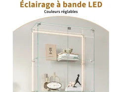 Vitrina* Vitrine de vidro com 5 prateleiras e iluminação LED personalizável – Base preta Preto