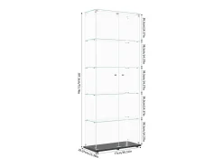 Vitrina* Vitrine de vidro com 5 prateleiras e iluminação LED personalizável – Base preta Preto