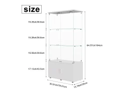 Vitrina* Vitrine de vidro com 3 prateleiras, armários e iluminação LED – Design moderno Branco