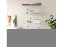 Vitrina| Vitrine de vidro com 4 prateleiras, 2 portas e fechadura, 164 x 80 x 36 cm, preta Preto
