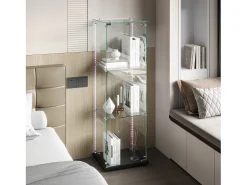 Vitrina| Vitrine de vidro com iluminação LED, 1 porta com fechadura, 3 prateleiras ajustáveis, 125 x 42 x 36 cm, preta Preto