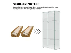 Vitrine de vidro com iluminação LED, 4 prateleiras e 2 portas, 78x35x163 cm, branca.^ Vitrina