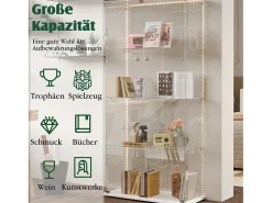 Vitrine de vidro com iluminação LED, 4 prateleiras e 2 portas, 78x35x163 cm, branca.^ Vitrina