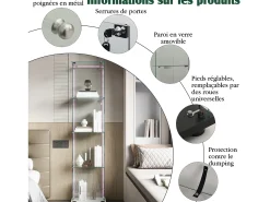 Vitrine de vidro com iluminação LED, portas e prateleiras com fechadura, ideal para sala de estar/bar, 163x40x35 cm, branca.^ Vitrina