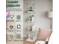 Vitrine de vidro com iluminação LED, portas e prateleiras com fechadura, ideal para sala de estar/bar, 163x40x35 cm, branca.^ Vitrina