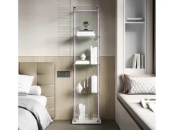 Vitrine de vidro com iluminação LED, portas e prateleiras com fechadura, ideal para sala de estar/bar, 163x40x35 cm, branca.^ Vitrina