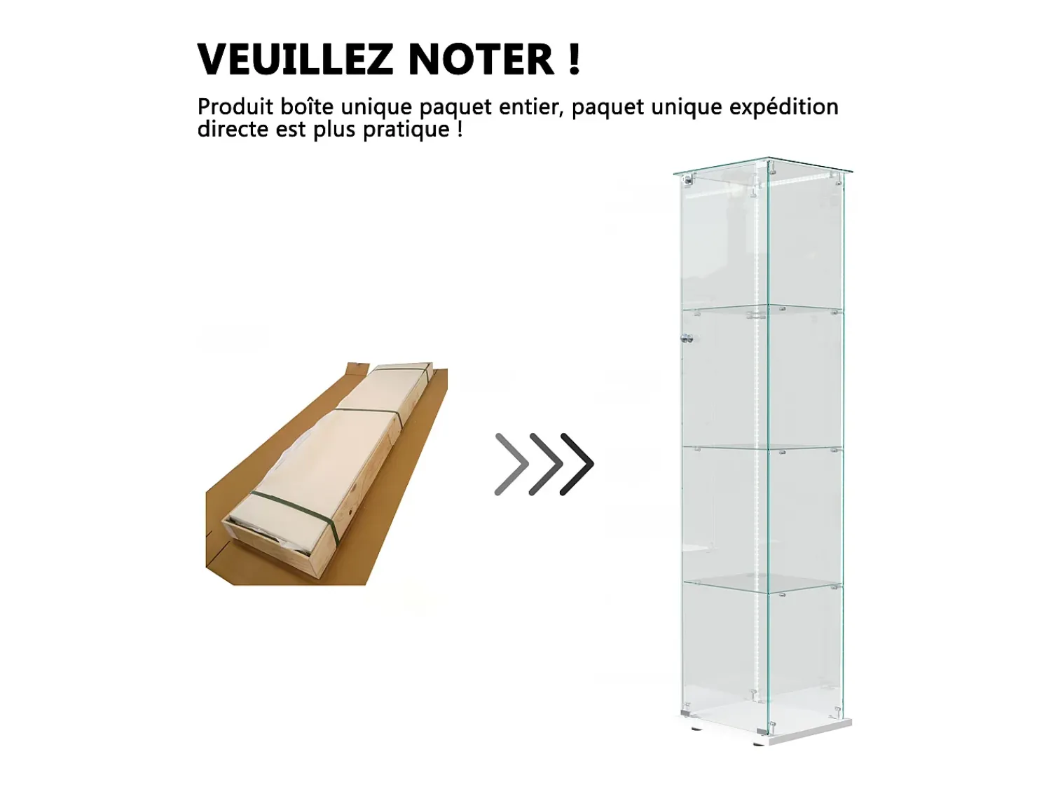 Vitrine de vidro com iluminação LED, portas e prateleiras com fechadura, ideal para sala de estar/bar, 163x40x35 cm, branca.^ Vitrina