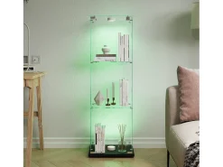 Online Vitrine de vidro com iluminação LED ativada por toque, 1 porta, 3 prateleiras ajustáveis, 125 x 42 x 36 cm, preta. Preto