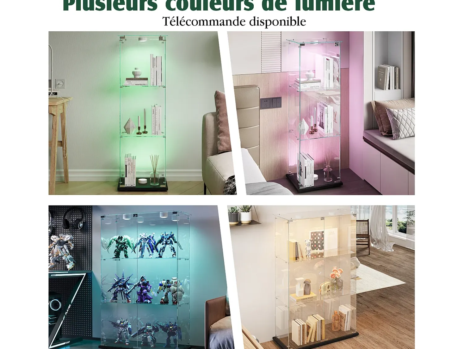 Online Vitrine de vidro com iluminação LED ativada por toque, 1 porta, 3 prateleiras ajustáveis, 125 x 42 x 36 cm, preta. Preto