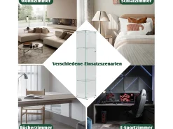 Vitrine de vidro com iluminação LED acionável por toque, portas e prateleiras com fechadura, 163x40x35 cm, branca.^ Vitrina