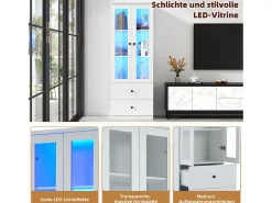 Vitrina| Vitrine de vidro com iluminação LED, 2 portas e 2 gavetas, 60x35,5x165cm, branca Branco