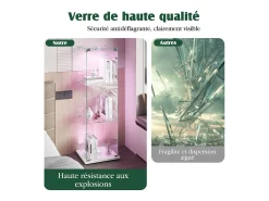 Vitrine de vidro com iluminação LED acionada por toque, 1 porta, 3 prateleiras ajustáveis, 125 x 42 x 36 cm, branca^ Vitrina