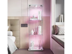 Vitrine de vidro com iluminação LED acionada por toque, 1 porta, 3 prateleiras ajustáveis, 125 x 42 x 36 cm, branca^ Vitrina