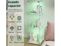 Vitrine de vidro com iluminação LED acionada por toque, 1 porta, 3 prateleiras ajustáveis, 125 x 42 x 36 cm, branca^ Vitrina