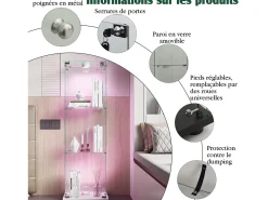 Vitrine de vidro com iluminação LED acionada por toque, 1 porta, 3 prateleiras ajustáveis, 125 x 42 x 36 cm, branca^ Vitrina