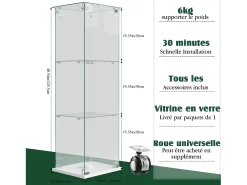 Vitrine de vidro com iluminação LED acionada por toque, 1 porta, 3 prateleiras ajustáveis, 125 x 42 x 36 cm, branca^ Vitrina