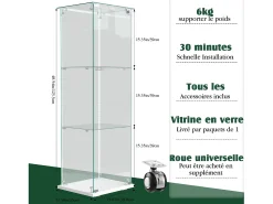 Sale Vitrine de vidro com iluminação LED, 1 porta com fechadura, 3 prateleiras ajustáveis, 125 x 42 x 36 cm, branca. Branco
