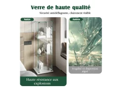 Sale Vitrine de vidro com iluminação LED, 1 porta com fechadura, 3 prateleiras ajustáveis, 125 x 42 x 36 cm, branca. Branco
