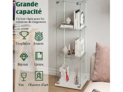 Sale Vitrine de vidro com iluminação LED, 1 porta com fechadura, 3 prateleiras ajustáveis, 125 x 42 x 36 cm, branca. Branco