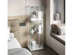 Sale Vitrine de vidro com iluminação LED, 1 porta com fechadura, 3 prateleiras ajustáveis, 125 x 42 x 36 cm, branca. Branco