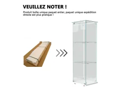 Sale Vitrine de vidro com iluminação LED, 1 porta com fechadura, 3 prateleiras ajustáveis, 125 x 42 x 36 cm, branca. Branco
