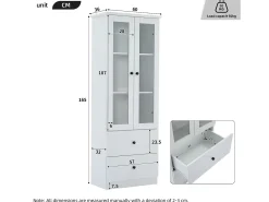 Vitrine de vidro com iluminação LED, 2 portas e 2 gavetas, 60x35,5x165cm, branca^ Vitrina