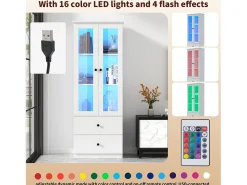 Vitrine de vidro com iluminação LED, 2 portas e 2 gavetas, 60x35,5x165cm, branca^ Vitrina